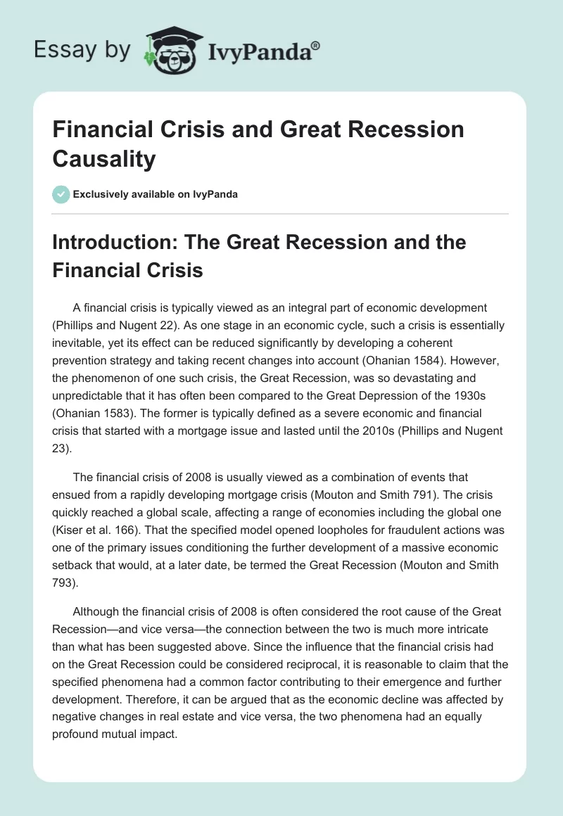 Financial Crisis and Great Recession Causality. Page 1