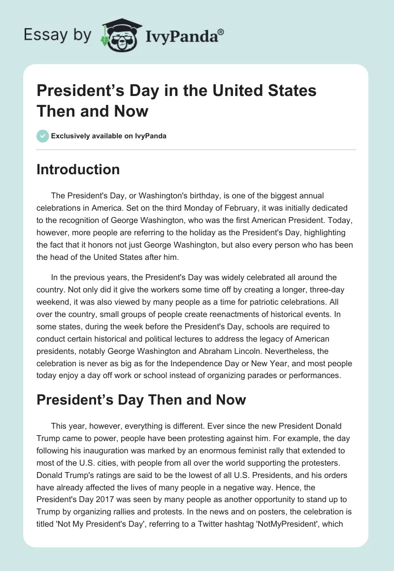 President’s Day in the United States Then and Now. Page 1