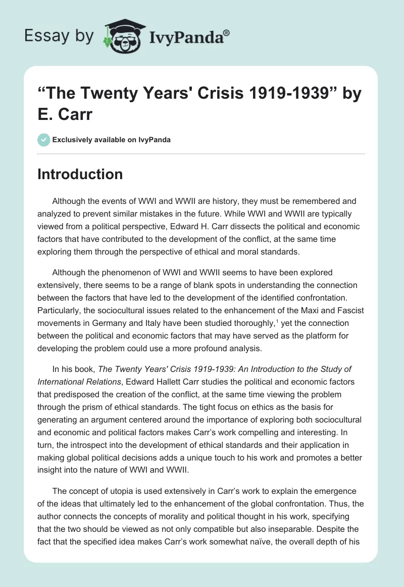 “The Twenty Years' Crisis 1919-1939” by E. Carr. Page 1