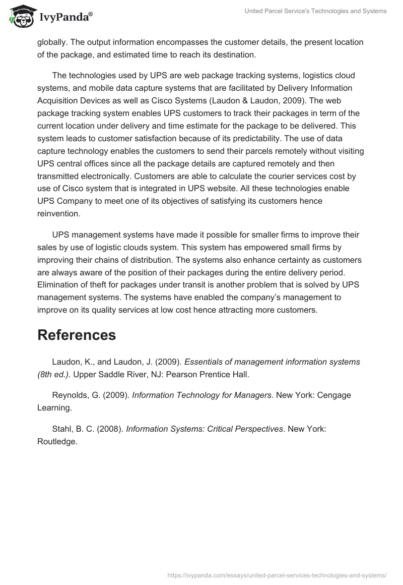 United Parcel Service's Technologies and Systems. Page 2
