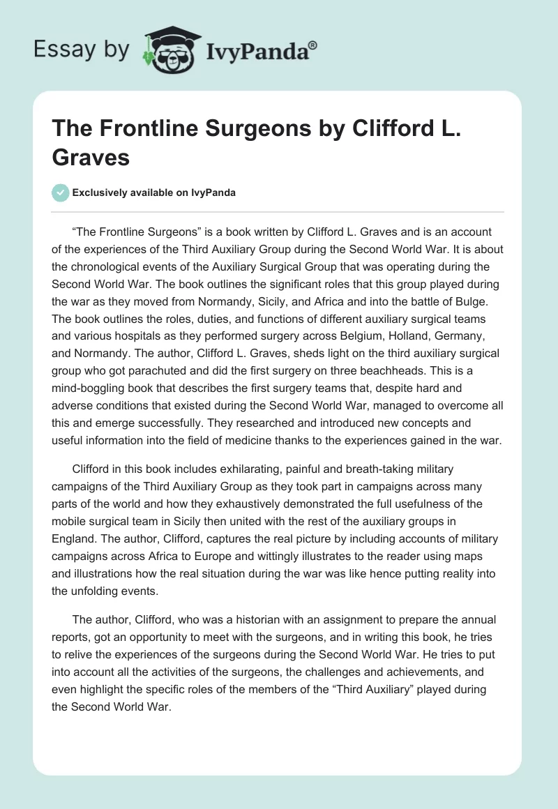 "The Frontline Surgeons" by Clifford L. Graves. Page 1