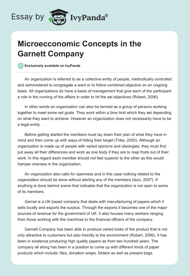 Microecconomic Concepts in the Garnett Company. Page 1