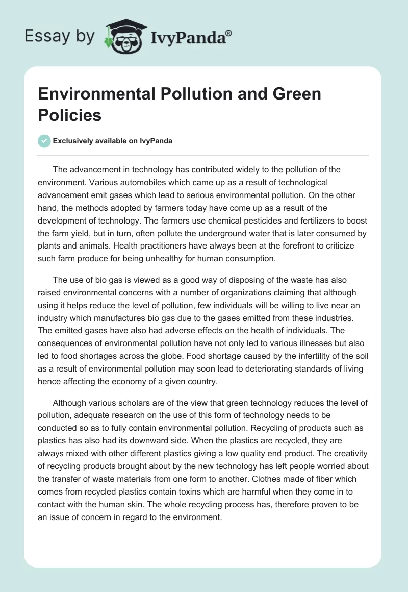 Environmental Pollution and Green Policies. Page 1