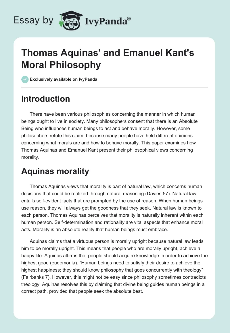 Thomas Aquinas' and Emanuel Kant's Moral Philosophy. Page 1