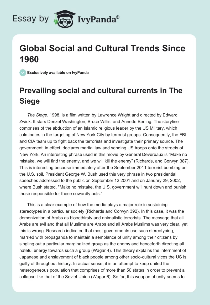 Global Social and Cultural Trends Since 1960. Page 1
