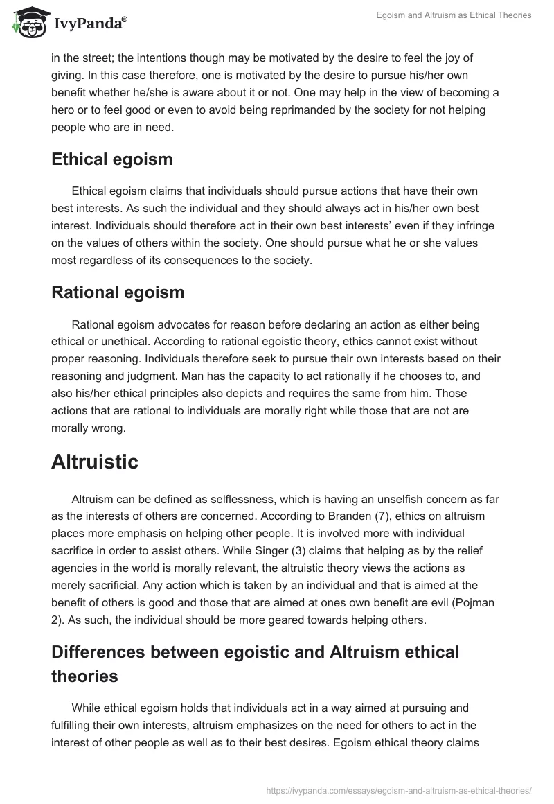 Egoism and Altruism as Ethical Theories. Page 2
