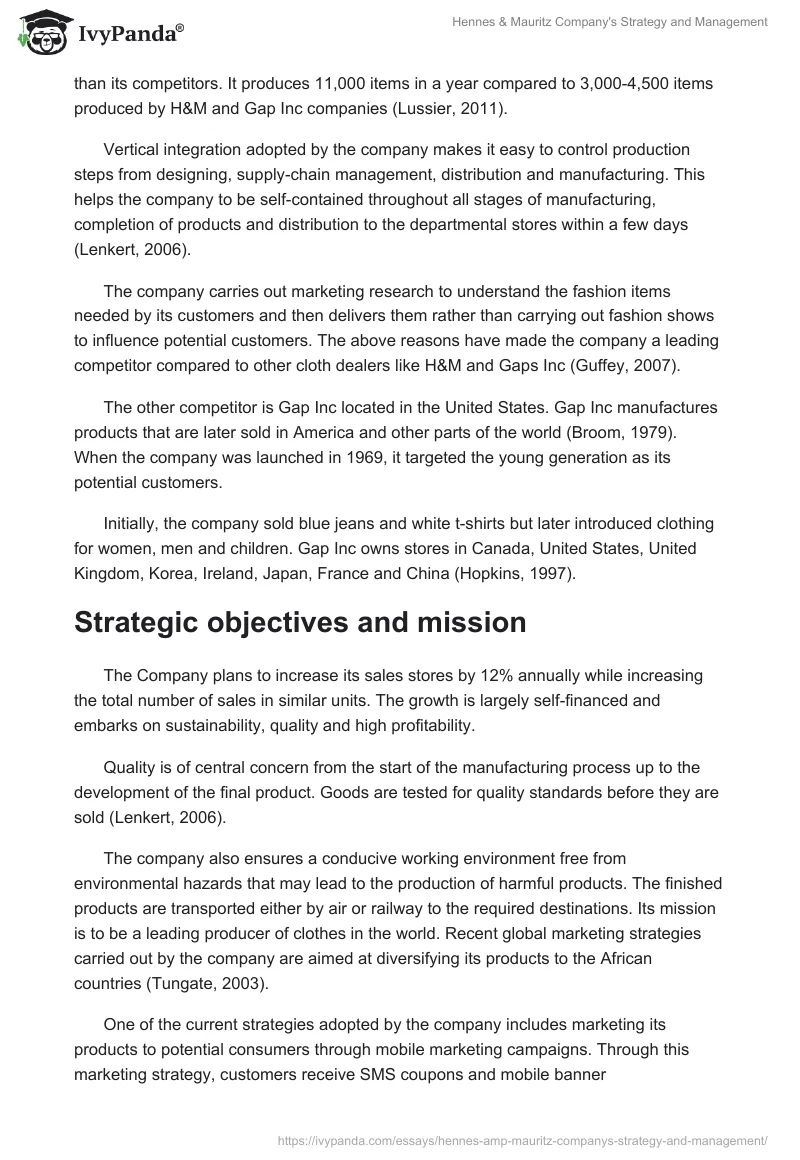 Hennes & Mauritz Company's Strategy and Management. Page 2