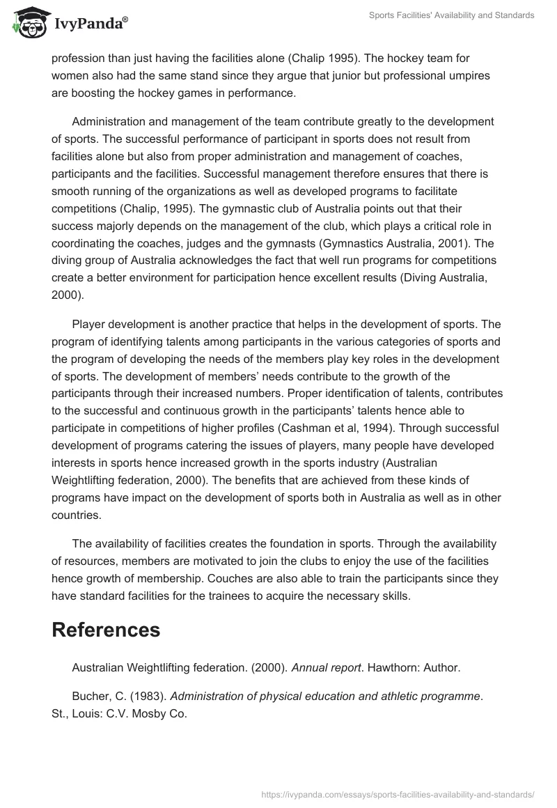 Sports Facilities' Availability and Standards. Page 3