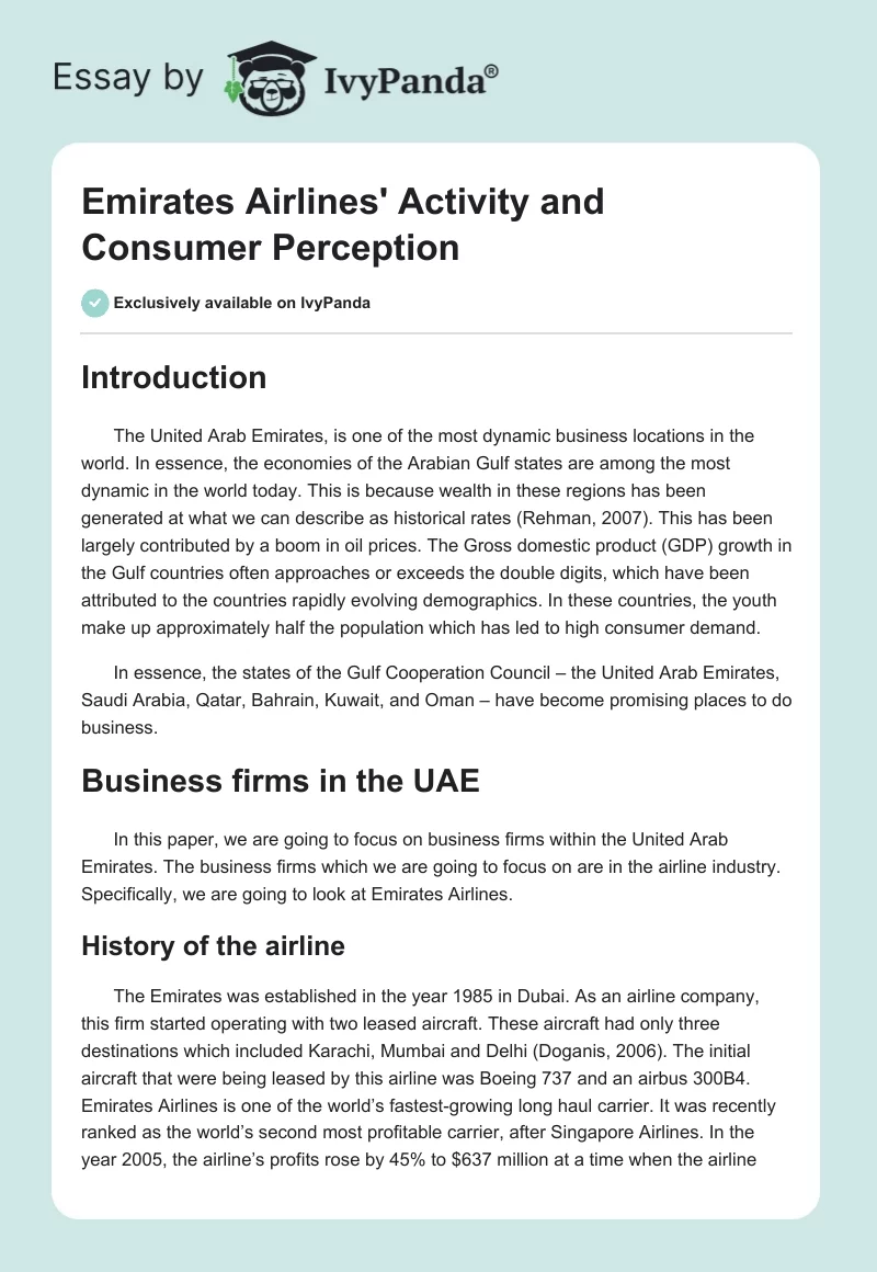 Emirates Airlines' Activity and Consumer Perception. Page 1