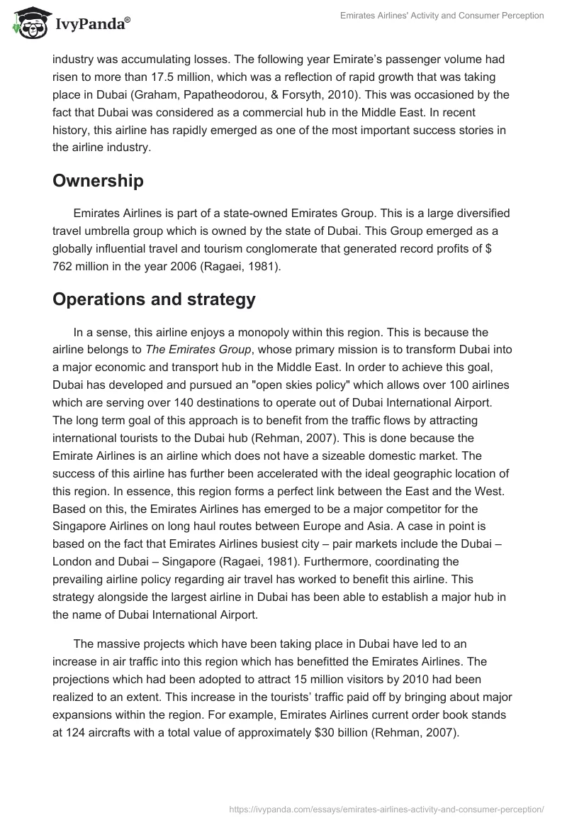 Emirates Airlines' Activity and Consumer Perception. Page 2
