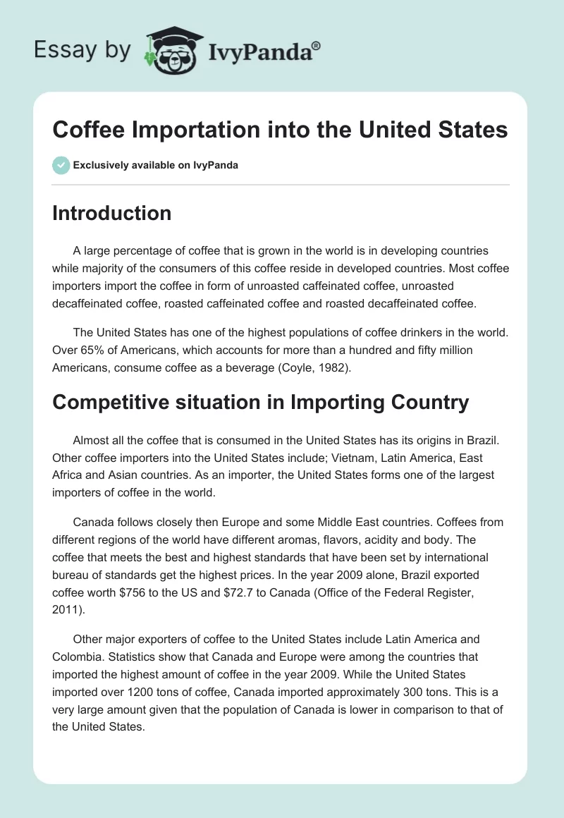 Coffee Importation Into the United States. Page 1