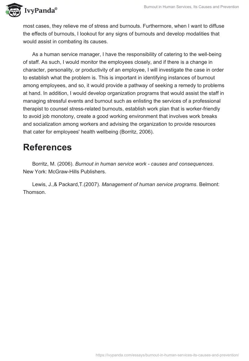 Burnout in Human Services, Its Causes and Prevention. Page 2