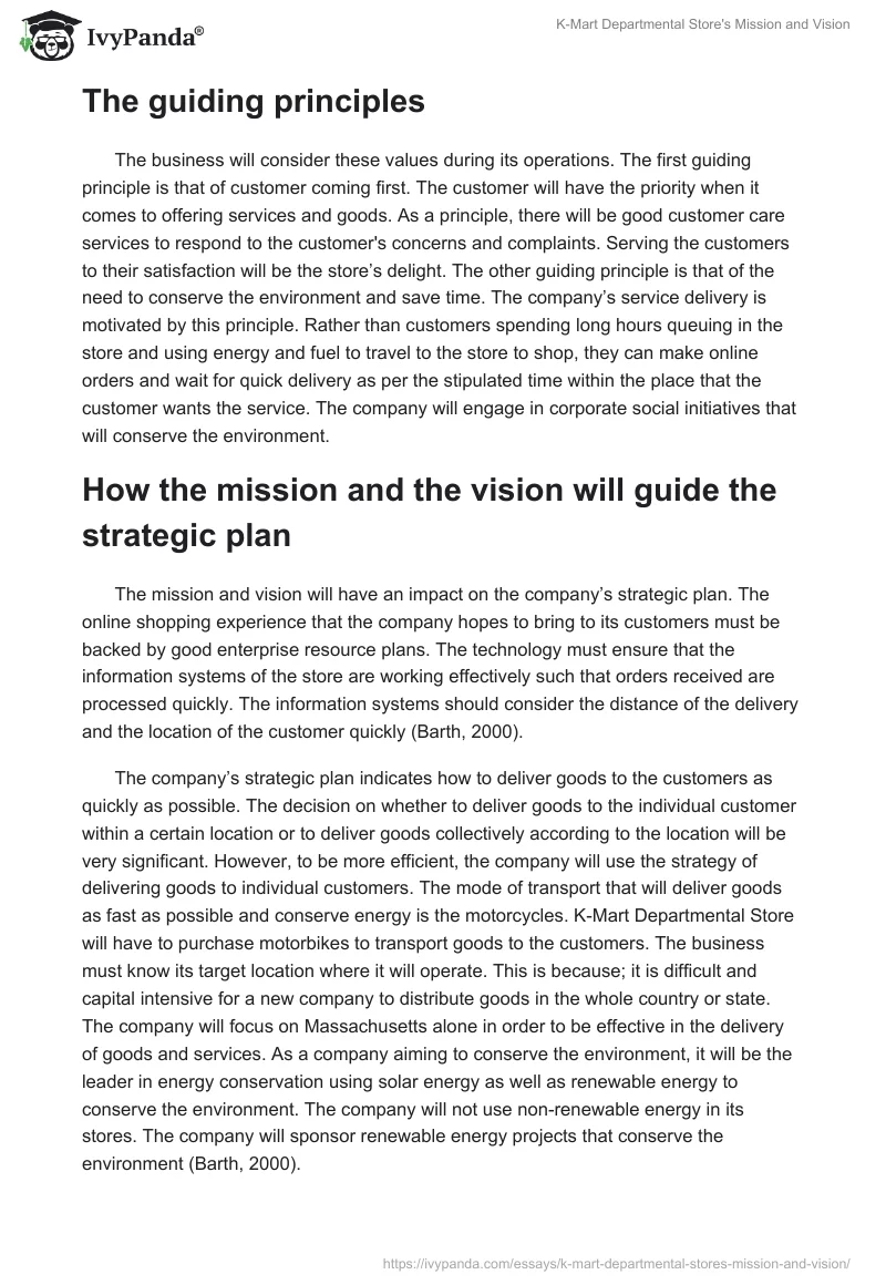 K-Mart Departmental Store's Mission and Vision. Page 2