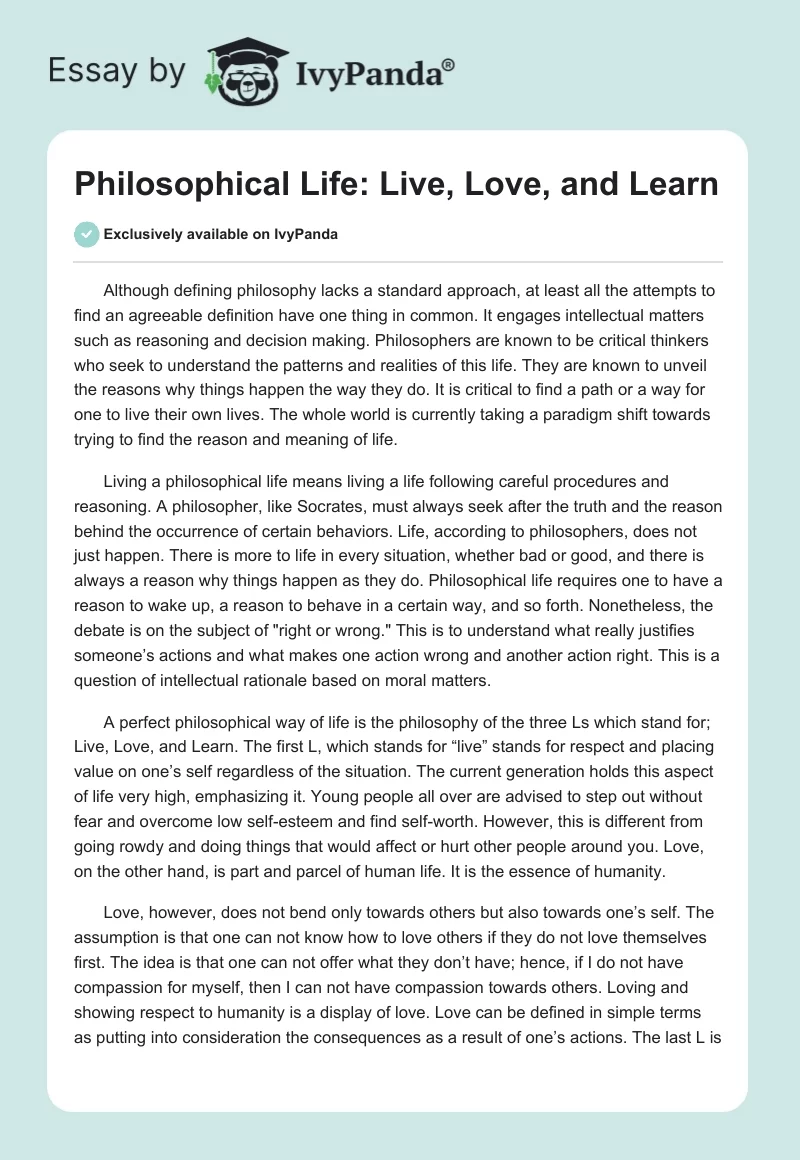 Philosophical Life: Live, Love, and Learn. Page 1