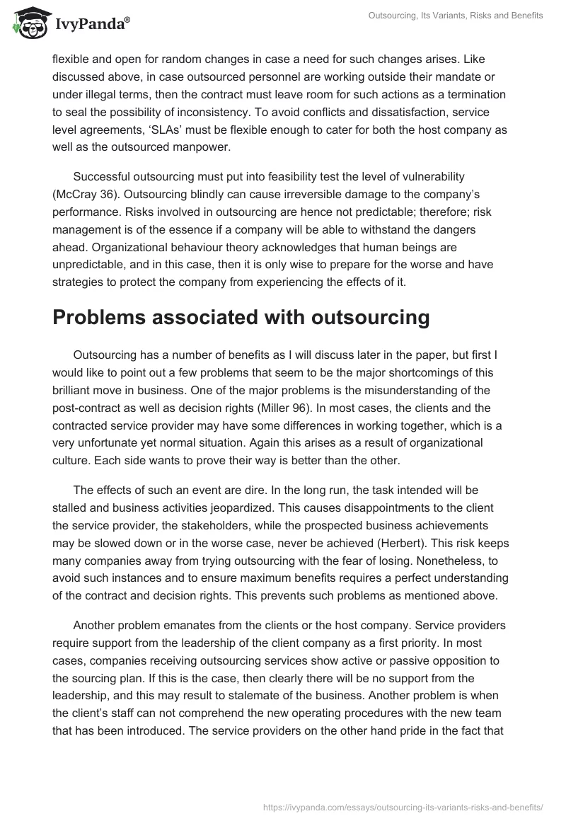 Outsourcing, Its Variants, Risks and Benefits. Page 3