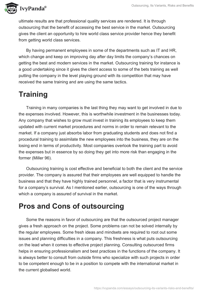Outsourcing, Its Variants, Risks and Benefits. Page 5