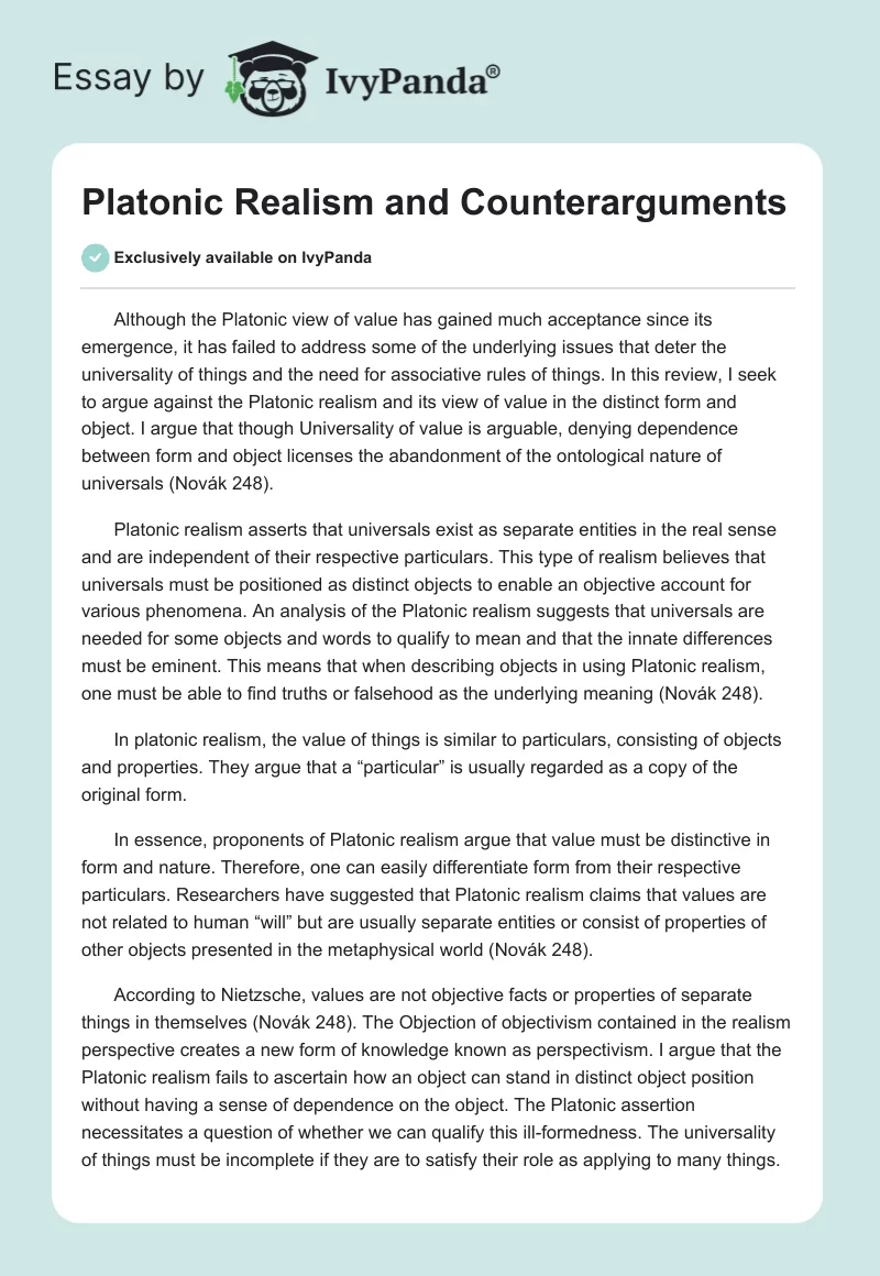 Platonic Realism and Counterarguments. Page 1