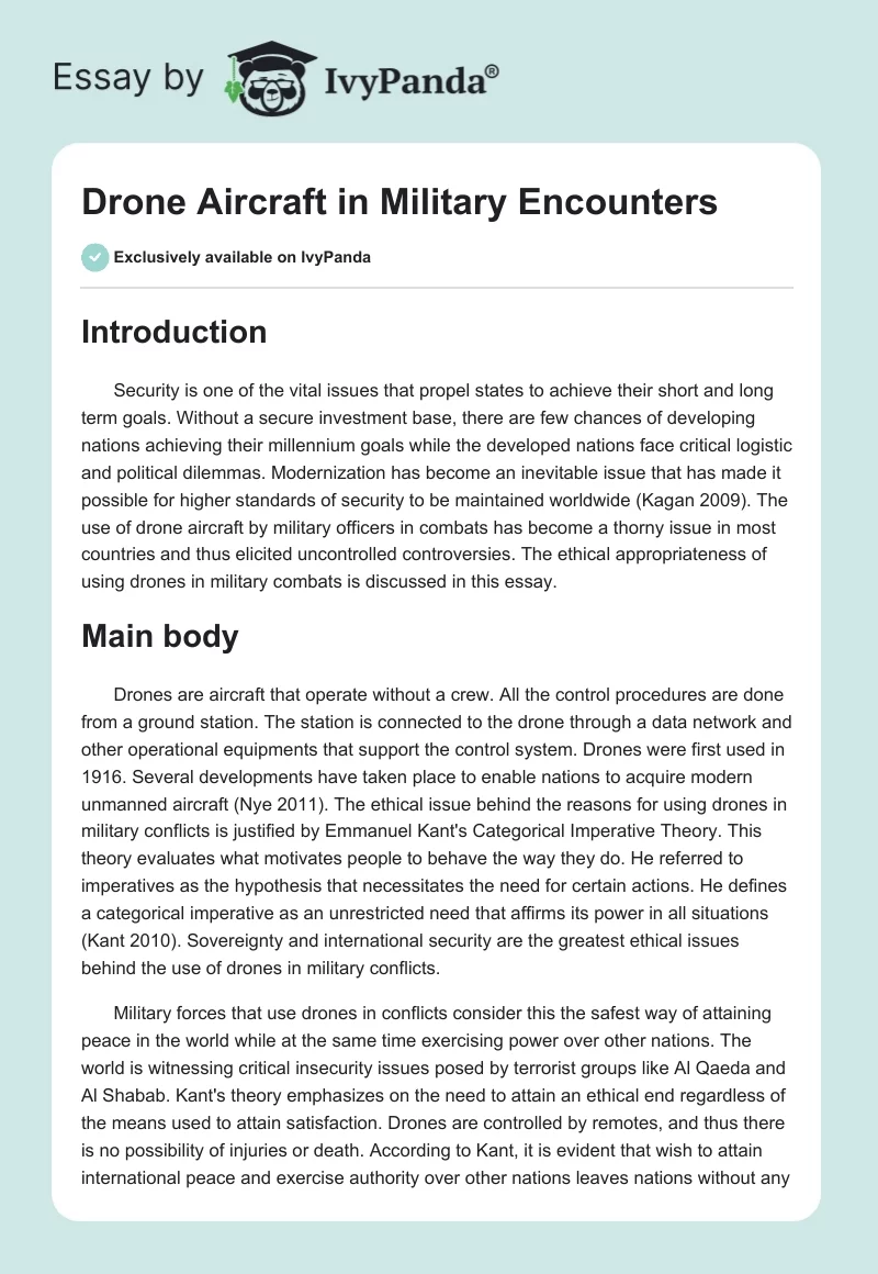 The Ethics of Drone Use in Military Conflicts: A Kantian Perspective. Page 1