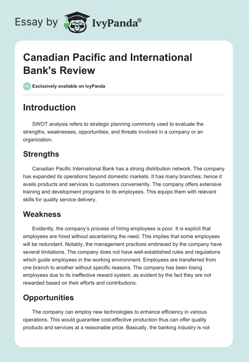 Canadian Pacific and International Bank's Review. Page 1