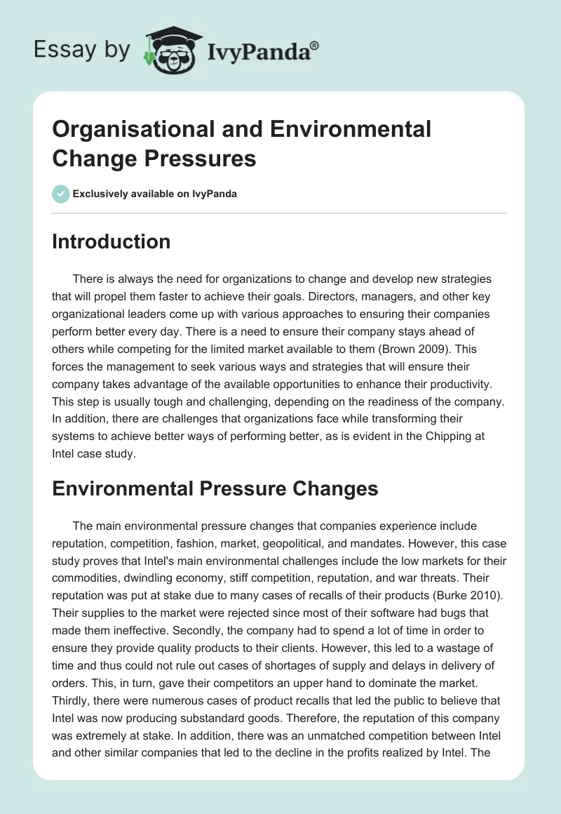 Organisational and Environmental Change Pressures. Page 1