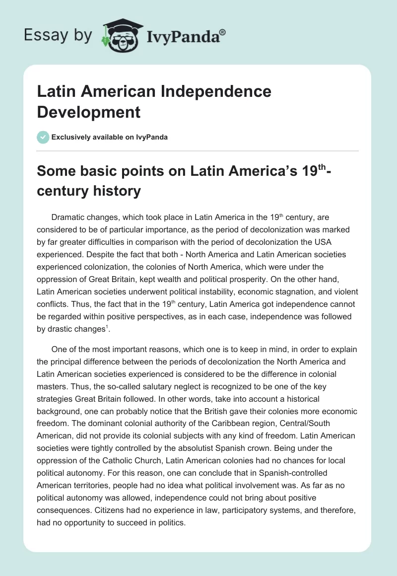 Latin American Independence Development. Page 1