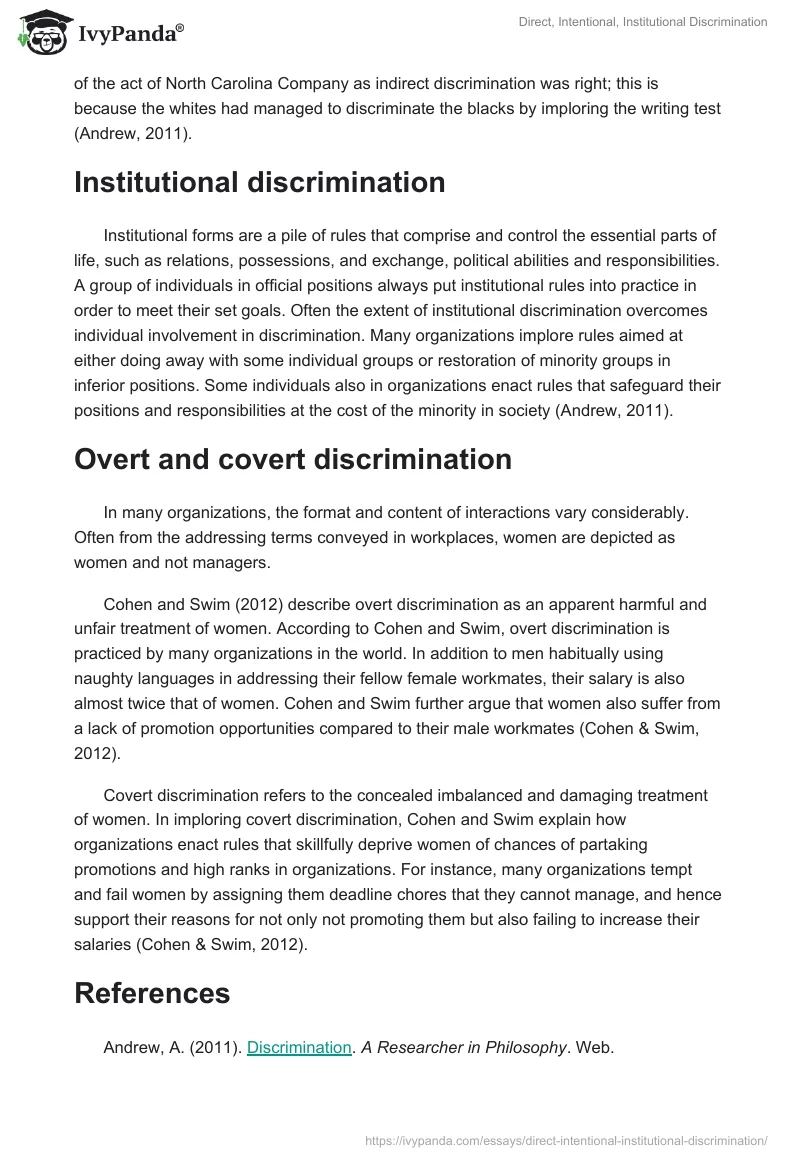 Direct, Intentional, Institutional Discrimination. Page 2