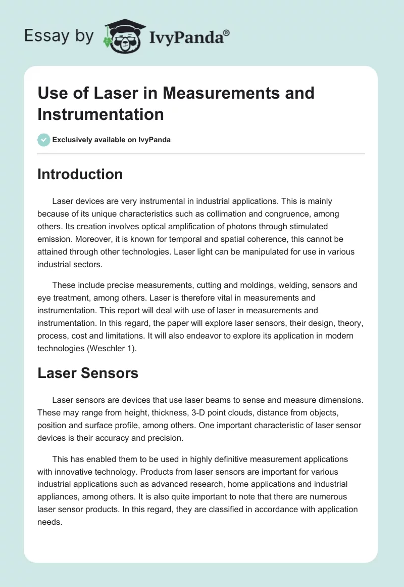 Use of Laser in Measurements and Instrumentation. Page 1