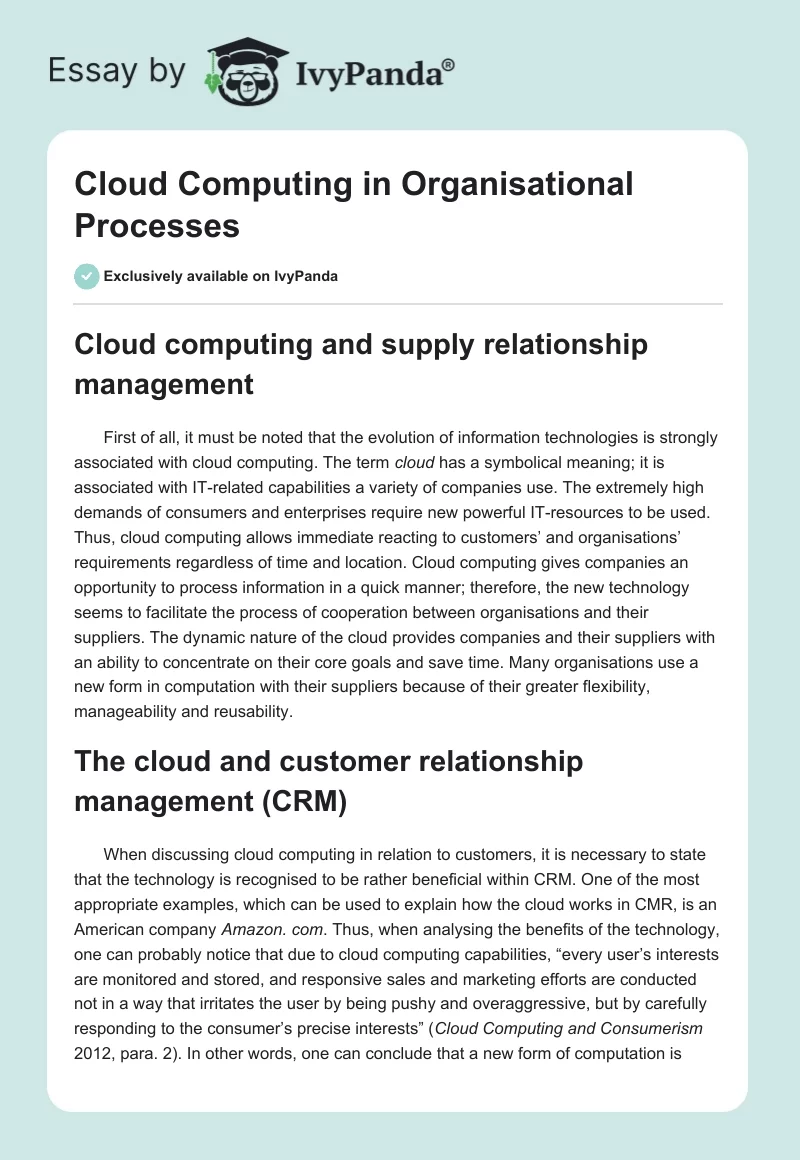 Cloud Computing in Organisational Processes. Page 1