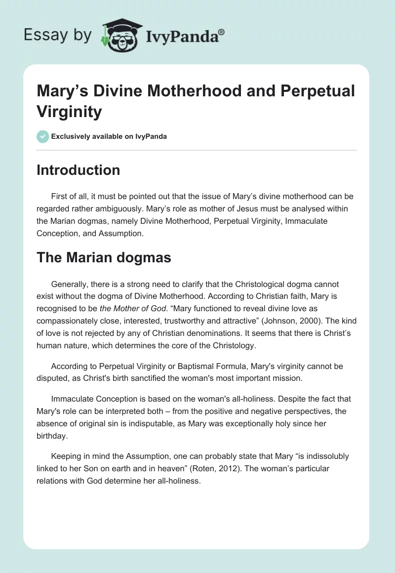 Mary’s Divine Motherhood and Perpetual Virginity. Page 1