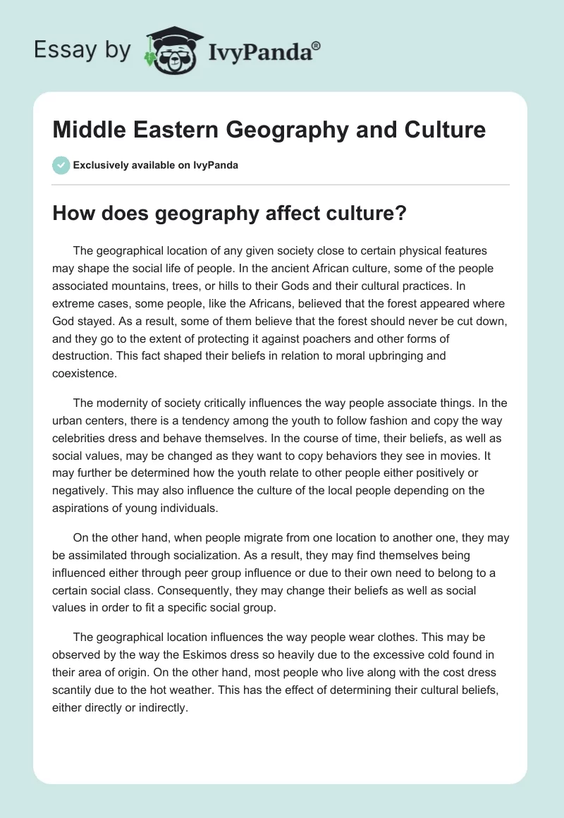 Middle Eastern Geography and Culture. Page 1