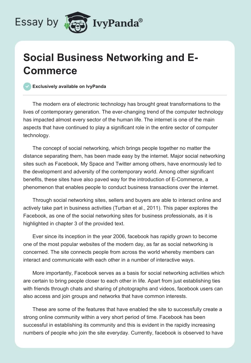 Social Business Networking and E-Commerce. Page 1