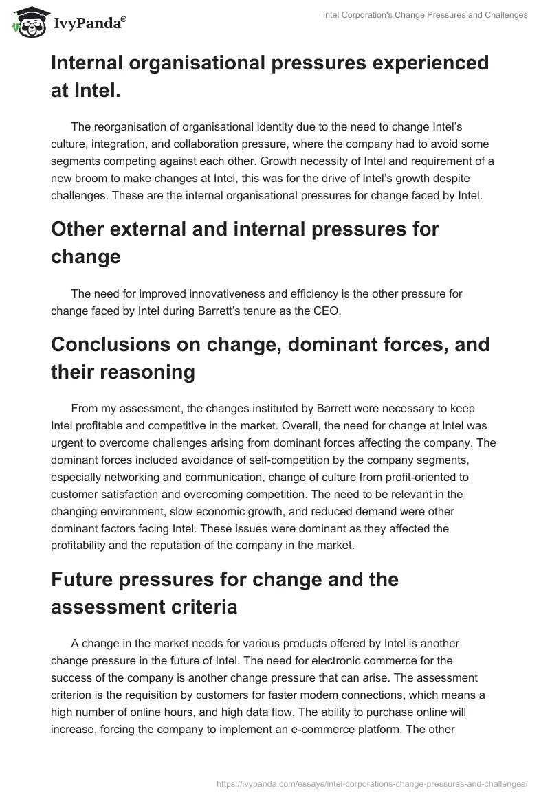 Intel Corporation's Change Pressures and Challenges. Page 2