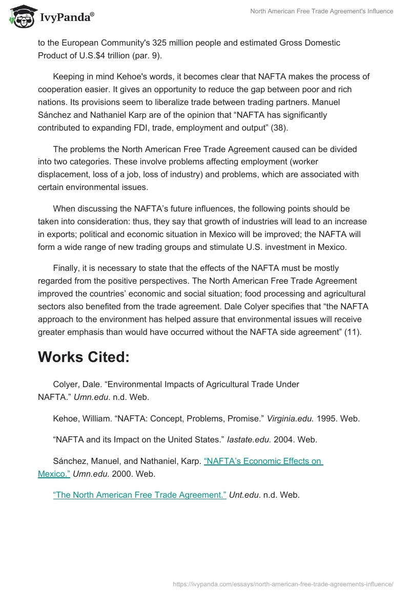 North American Free Trade Agreement's Influence. Page 3