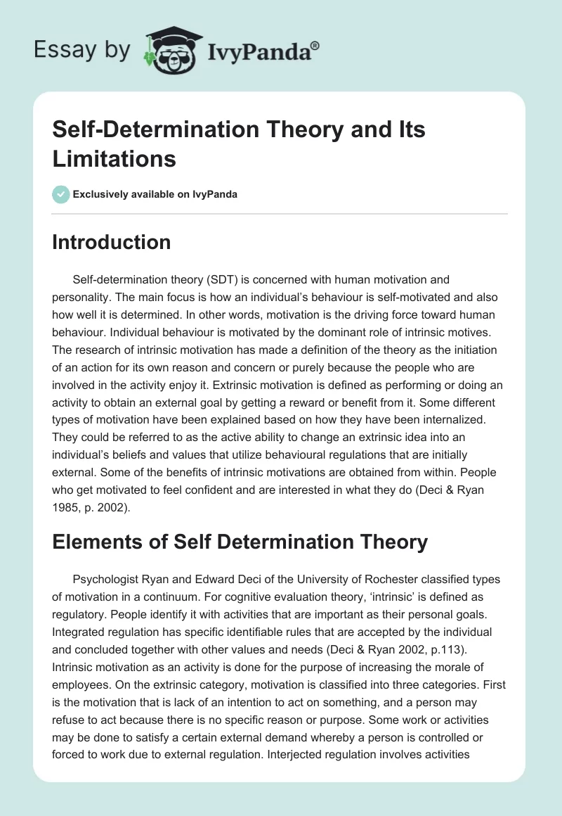 Self-Determination Theory and Its Limitations. Page 1