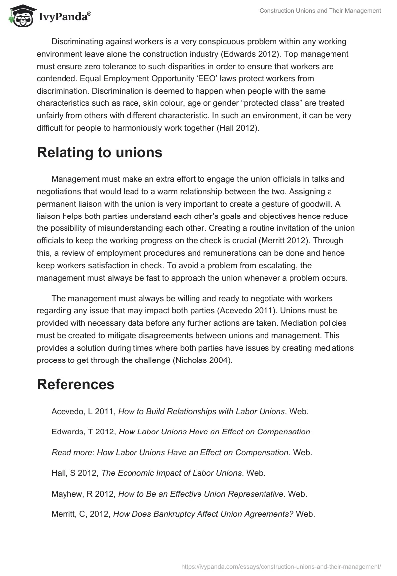 Construction Unions and Their Management. Page 2