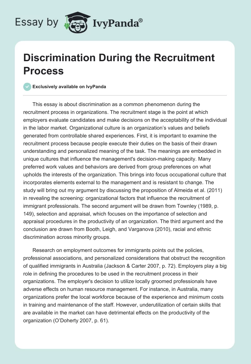 Discrimination During the Recruitment Process. Page 1