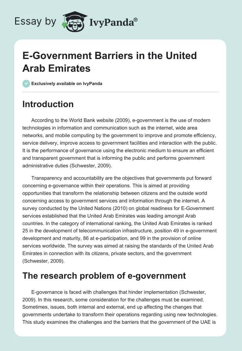 E-Government Barriers in the United Arab Emirates. Page 1