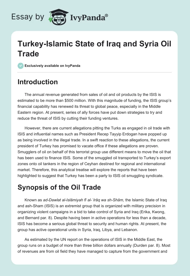 Turkey-Islamic State of Iraq and Syria Oil Trade. Page 1