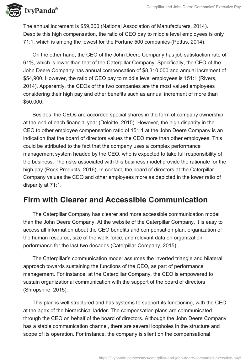Caterpillar and John Deere Companies' Executive Pay. Page 3