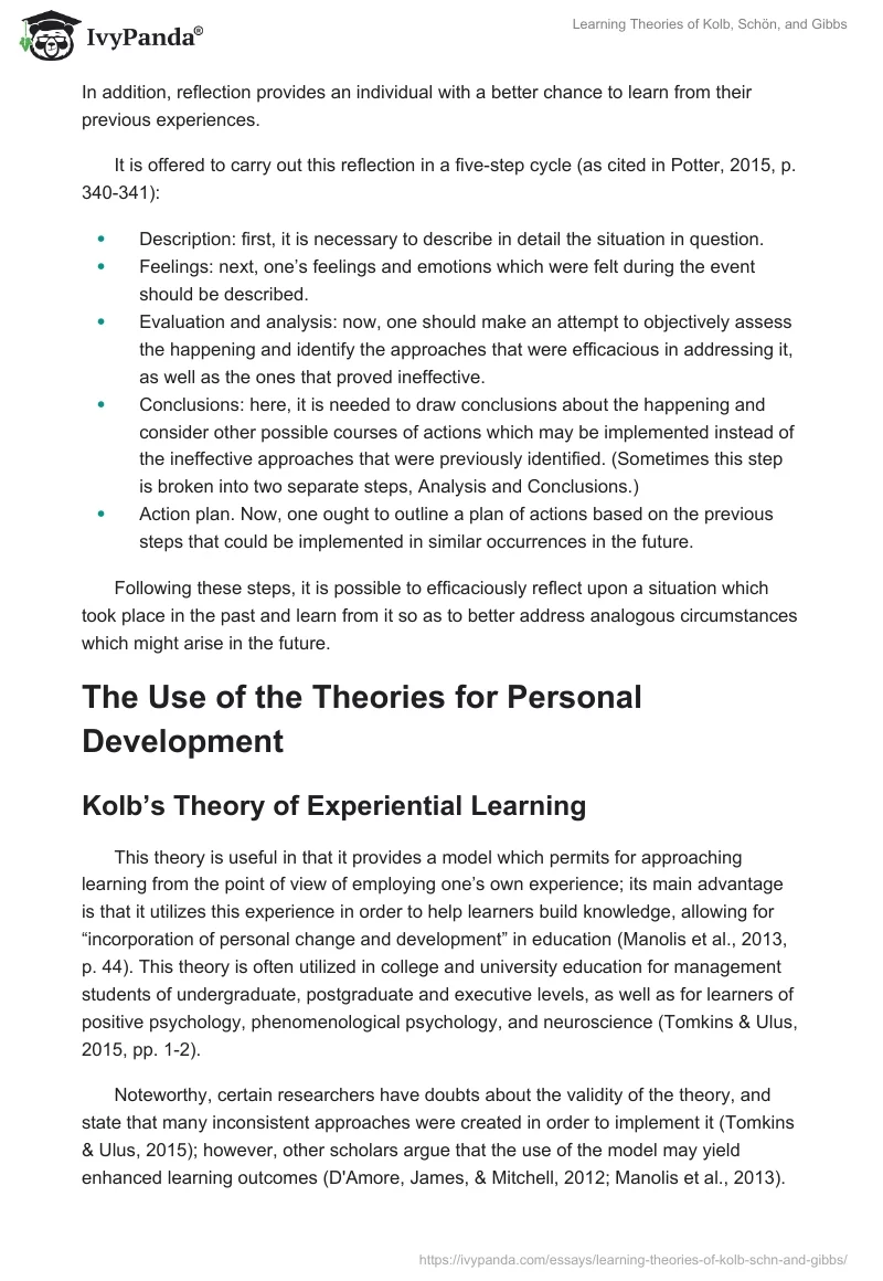 Learning Theories of Kolb, Schön, and Gibbs. Page 4