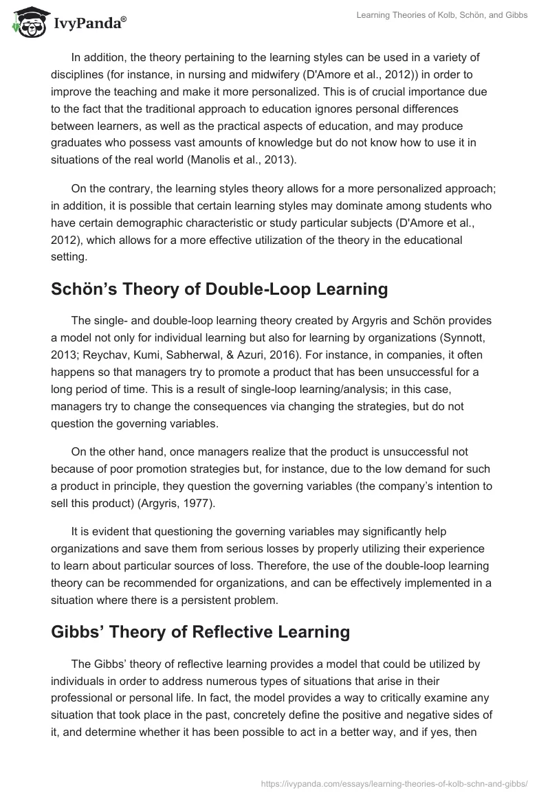 Learning Theories of Kolb, Schön, and Gibbs. Page 5
