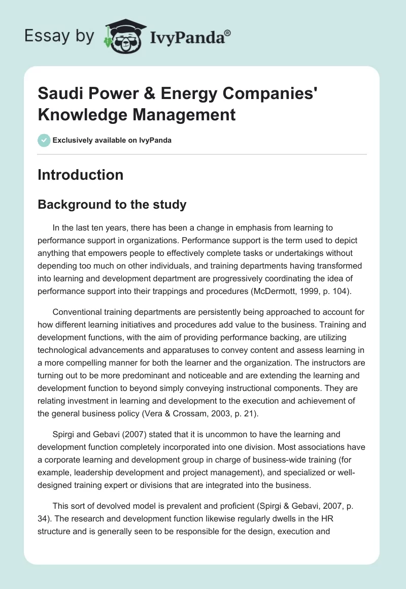Saudi Power & Energy Companies' Knowledge Management. Page 1