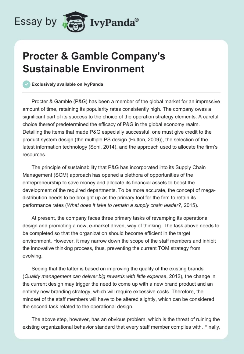 Procter & Gamble Company's Sustainable Environment. Page 1