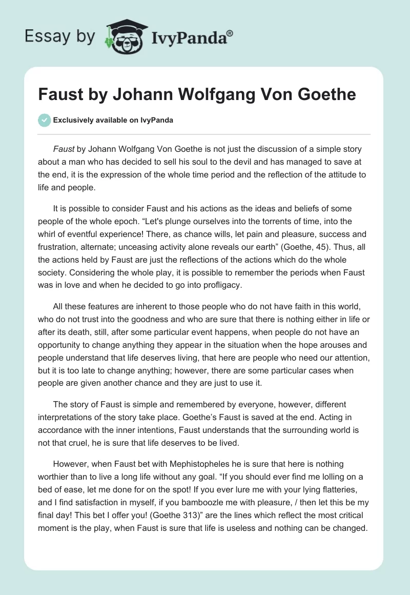 Interpretation of “Faust” by Johann Wolfgang Von Goethe. Page 1