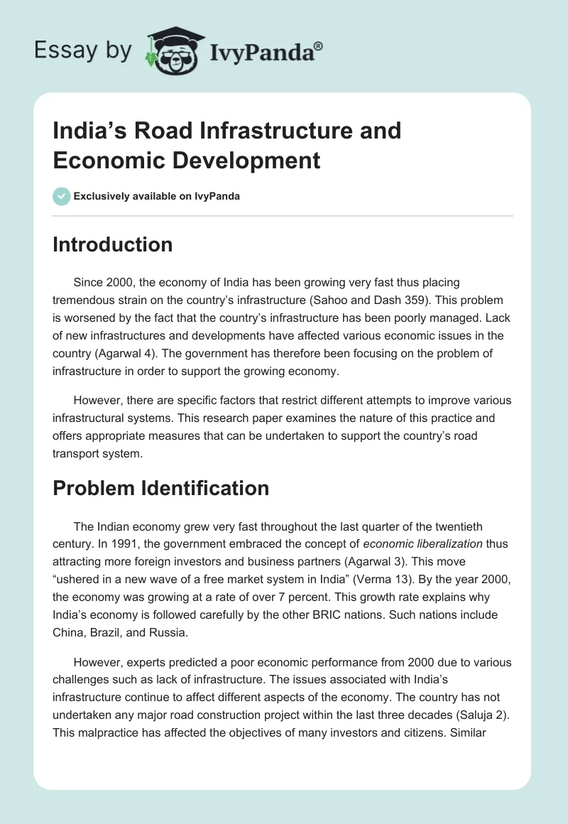 India’s Road Infrastructure and Economic Development. Page 1