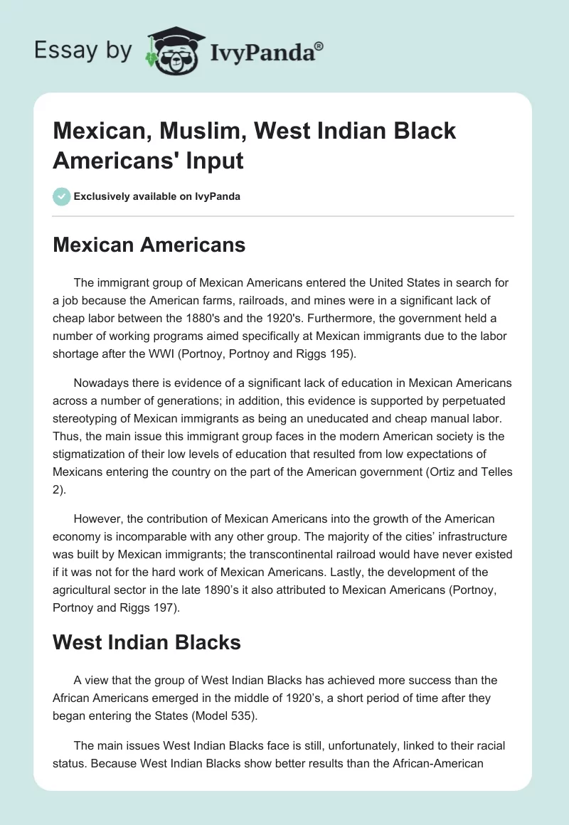 Mexican, Muslim, West Indian Black Americans' Input. Page 1
