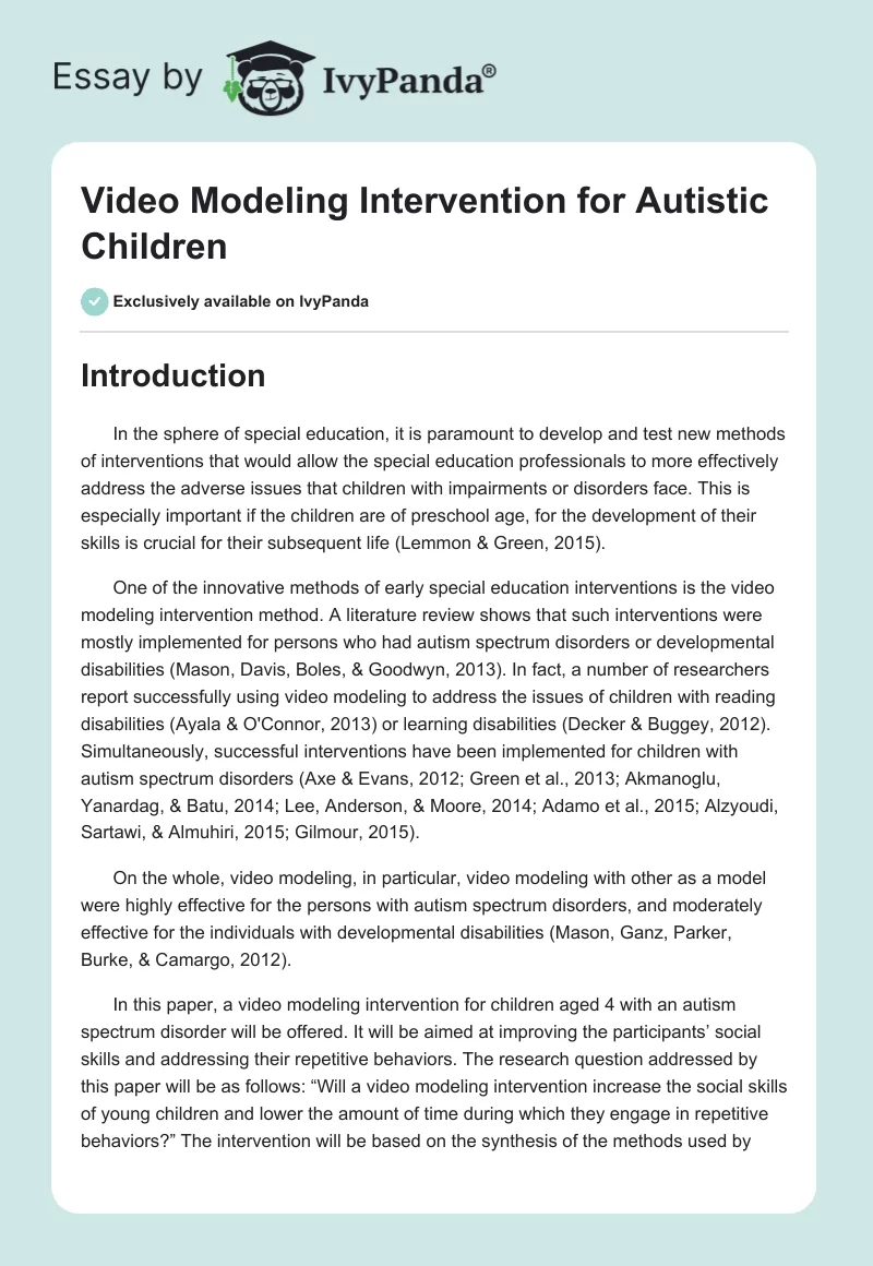 Video Modeling Intervention for Autistic Children. Page 1