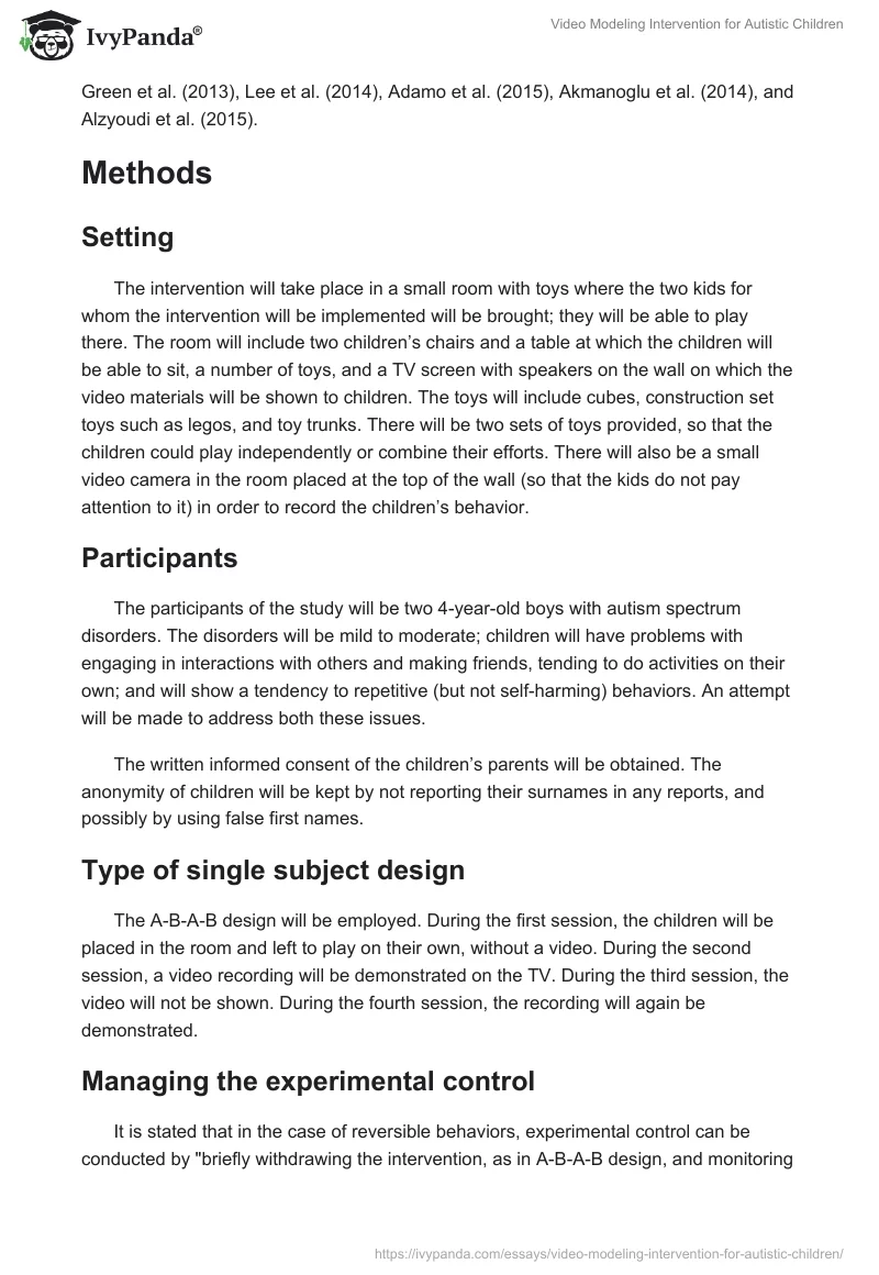 Video Modeling Intervention for Autistic Children. Page 2