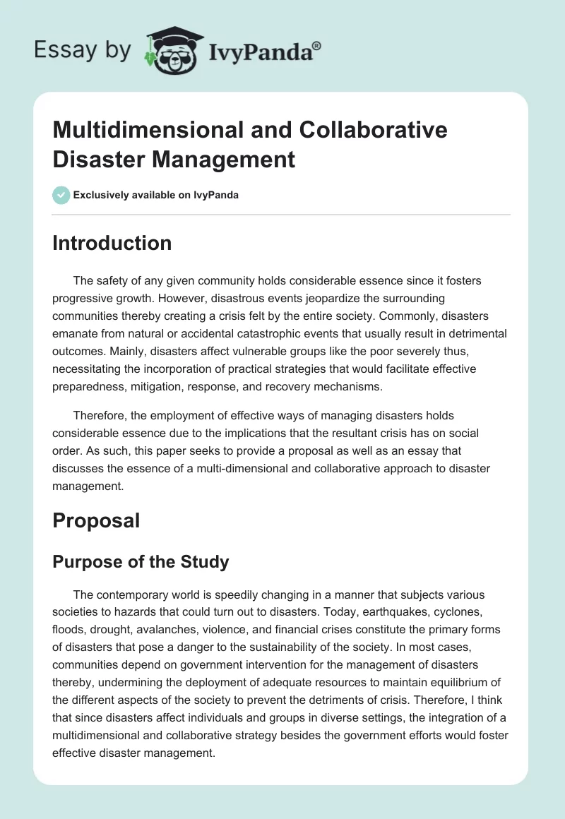 Multidimensional and Collaborative Disaster Management. Page 1