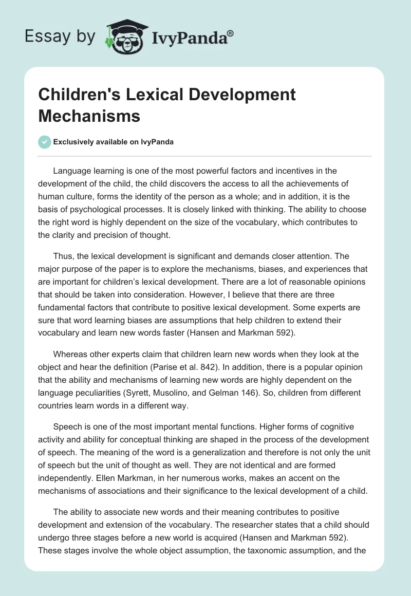 Children's Lexical Development Mechanisms. Page 1